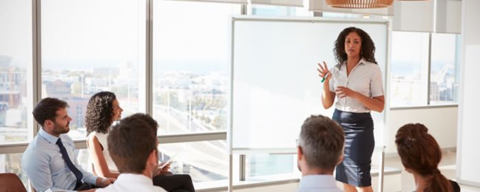 woman giving presentation